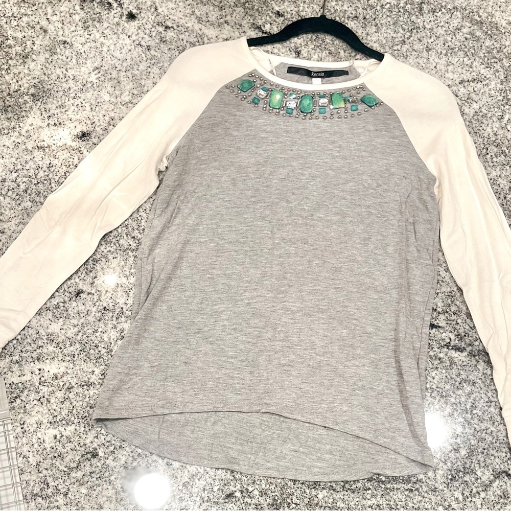 Kensie Embellished Two Tone Long Sleeve